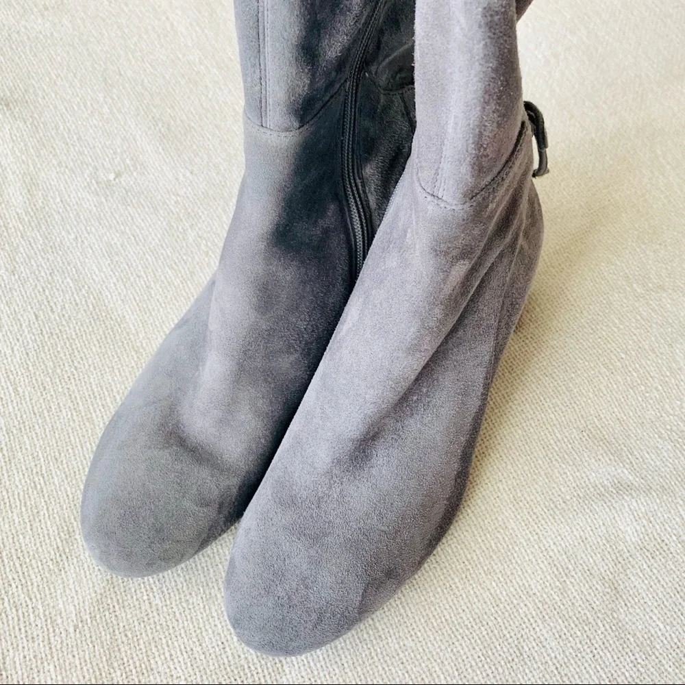 Tory Burch Laila Gray Suede Stretch Over The Knee Boots Size 5 Block Heel OTK